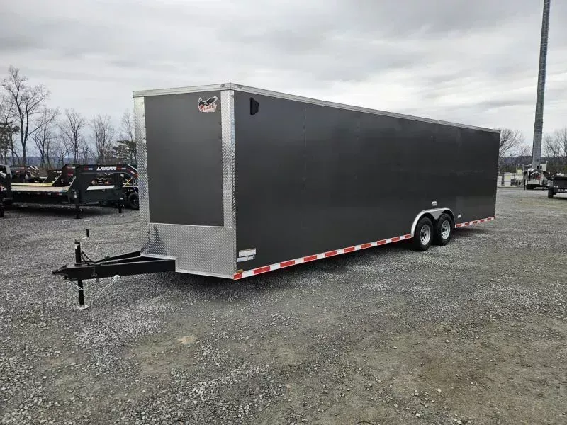 2026 Quality 8.5x28' Enclosed Car Hauler Trailer 9990# GVW * SILVER BLACKOUT * 7' HEIGHT * .080 POLYCOR EXTERIOR * SEMI-SCREWLESS * HD RAMP DOOR * PLYWOOD WALLS & FLOORS * TUBE WALL AND CEILING STUDS * LED LIGHTS * 16" O.C. WALL AND FLOORS * RV DOOR