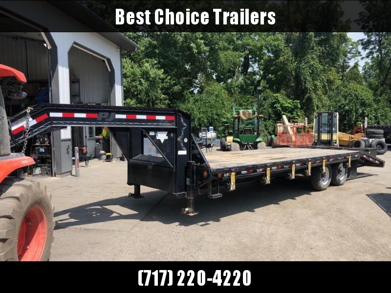 USED 2012 PJ 102x25' Gooseneck Beavertail Deckover 15680# GVW * SPARE TIRE * RATCHET TRACK & STRAPS * 3 FLIPOVER RAMPS * DUAL JACKS * FRONT TOOLBOX USED 2012 PJ 102x25' Gooseneck Beavertail Deckover 15680# GVW * SPARE TIRE * RATCHET TRACK & STRAPS * 3 FLIPOVER RAMPS * DUAL JACKS * FRONT TOOLBOX