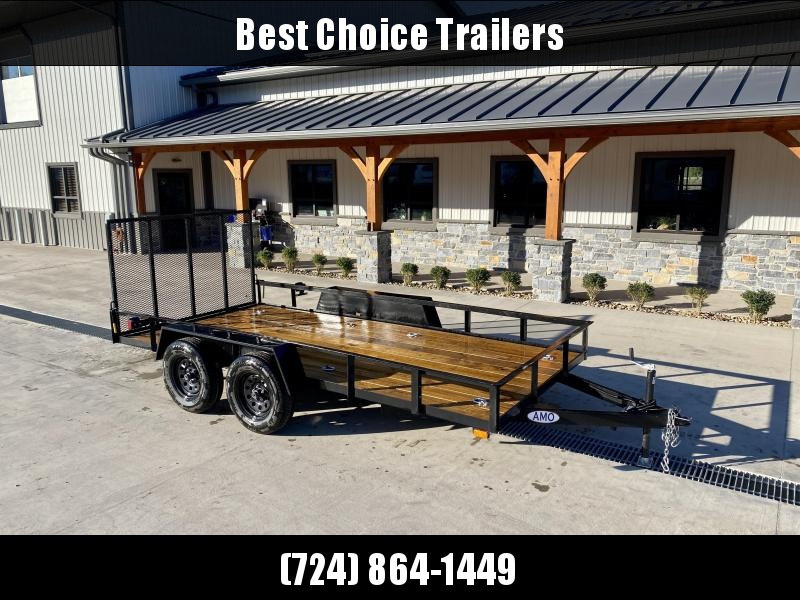 USED 2021 AMO 76x14' Angle Iron Utility Landscape Trailer 7000# GVW * 4" CHANNEL TONGUE * RADIAL TIRES * TUBE GATE C/M * BRAKES ON BOTH AXLES * LED LIGHTS * D-RINGS USED 2021 AMO 76x14' Angle Iron Utility Landscape Trailer 7000# GVW * 4" CHANNEL TONGUE * RADIAL TIRES * TUBE GATE C/M * BRAKES ON BOTH AXLES * LED LIGHTS * D-RINGS