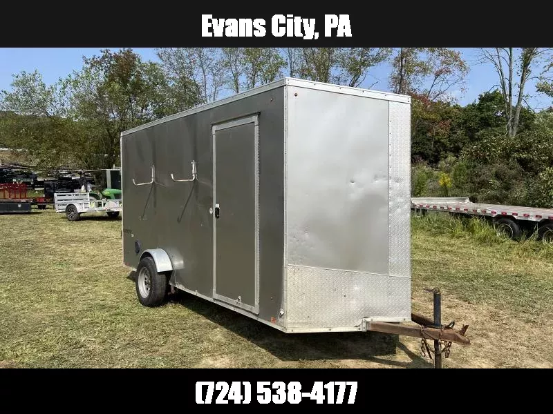 USED Look 6x14' 2990# GVW Enclosed Cargo Trailer * BUILT IN SHELF * V-NOSE * CHARCOAL EXTERIOR * RAMP DOOR * D-RINGS 1757350111