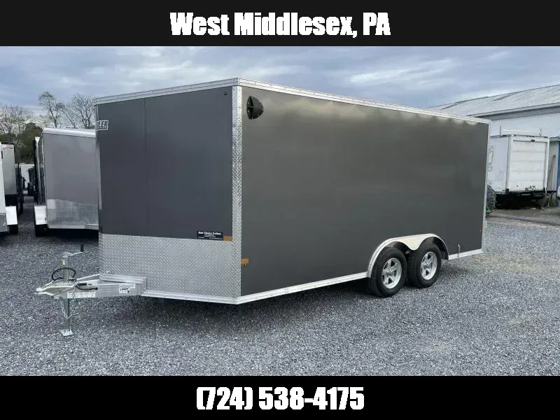 2026 E-Z Hauler 8.5x24' Aluminum Enclosed Car Hauler 9990# GVW * WHITE .080 POLYCOR EXTERIOR * ALUMINUM WHEELS * ALUMINUM FRAME * 16" O/C * SCREWLESS * ONE PC ROOF * 4 D-RINGS * BEAVERTAIL 1775349734