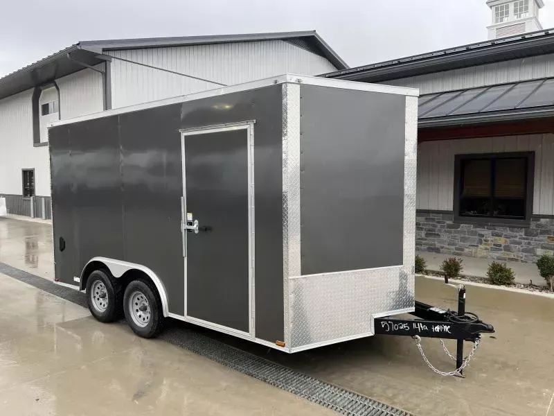 2025 Quality 8.5x16' Enclosed Car Hauler Trailer 7000# GVW * CHARCOAL EXTERIOR * HD RAMP DOOR * PLYWOOD WALLS & FLOORS * TUBE WALL AND CEILING STUDS * LED LIGHTS * 16" O.C. WALL AND FLOORS * RV DOOR * V-NOSE