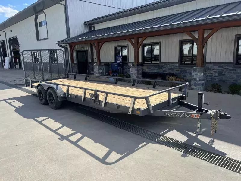 2026 RawMaxx 7x22' HD Tandem Axle Utility Landscape Trailer 9990# GVW * 5' GATE UPGRADE * CHANNEL TONGUE & FRAME * 16" O.C. 3" CHANNEL CROSSMEMBERS * DEXTER AXLES * ADJUSTABLE COUPLER * DROP LEG JACK * PIPE TOP RAIL * 4 D-RINGS * SLIPPER SPRINGS