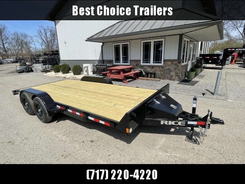 2022 Rice 7x18' Car Hauler Trailer 9990# GVW * LED'S * POWDERCOATED * 5" TONGUE AND FRAME * TREADPLATE BEAVERTAIL * DROP LEG JACK * ADJUSTABLE COUPLER 2022 Rice 7x18' Car Hauler Trailer 9990# GVW * LED'S * POWDERCOATED * 5" TONGUE AND FRAME * TREADPLATE BEAVERTAIL * DROP LEG JACK * ADJUSTABLE COUPLER