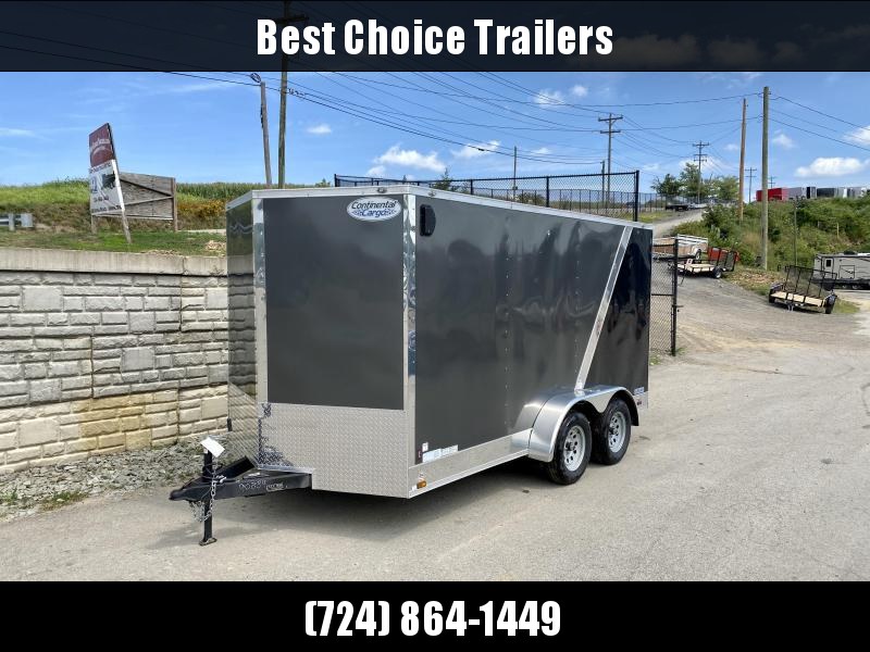 USED 2019 Continental Cargo 7x14' Enclosed Cargo Trailer 7000# GVW * SILVER + BLACK * RAMP DOOR * V-NOSE * SEMI-SCREWLESS * 6'6" HEIGHT * E-TRACK * PLYWOOD USED 2019 Continental Cargo 7x14' Enclosed Cargo Trailer 7000# GVW * SILVER + BLACK * RAMP DOOR * V-NOSE * SEMI-SCREWLESS * 6'6" HEIGHT * E-TRACK * PLYWOOD