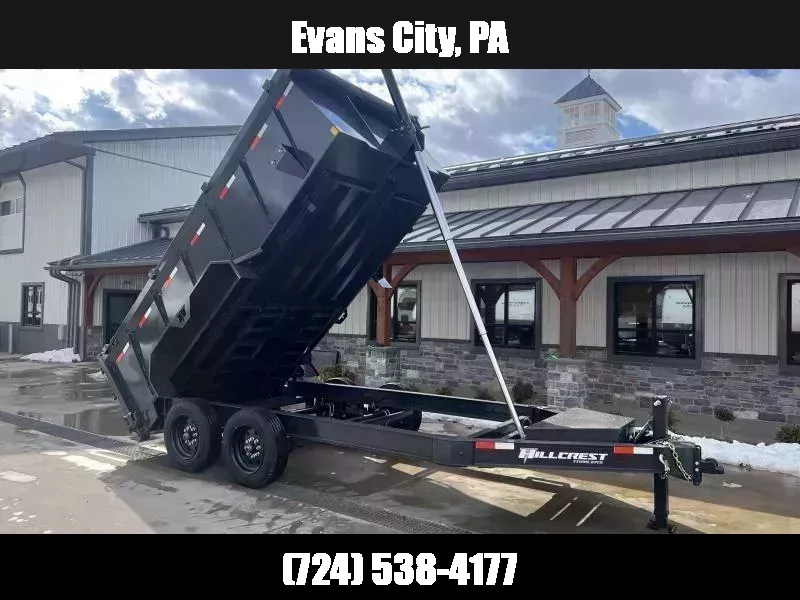 2026 Hillcrest Trailers 7x14' High Side Dump Trailer 17600 GVW * HYDRAULIC JACK * 8000# AXLES * 17.5" 16-PLY TIRES * 40" HIGH SIDES * 12-TON TELESCOPIC HOIST * OVERSIZE TOOLBOX * I-BEAM FRAME * 7GA FLOOR * TARP * STRONG RAIL * JACKSTANDS * 12" O.C. C/M 1760737778