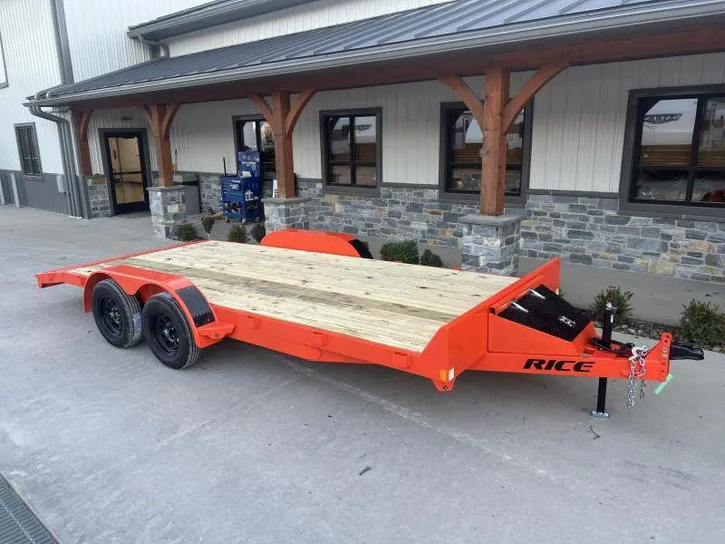 2026 Rice 7x20' Car Hauler Trailer 7000# GVW * LED'S * ORANGE POWDERCOAT * 5" TONGUE AND FRAME * TREADPLATE BEAVERTAIL * SET BACK JACK * ADJUSTABLE COUPLER