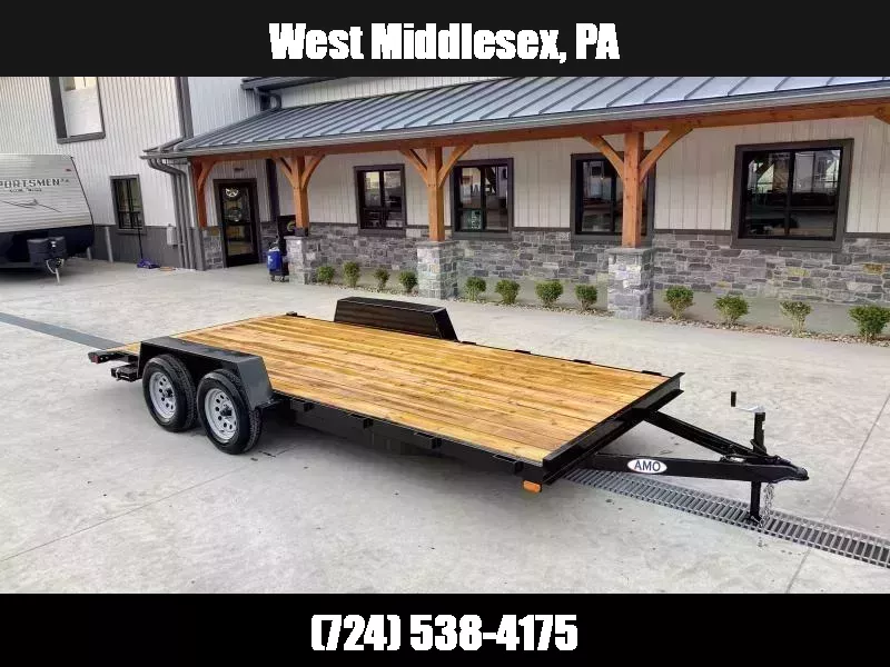 2026 AMO 7x20' Wood Deck Car Trailer 7000# GVW * LED TAIL LIGHTS * STACKED CHANNEL TONGUE/FRAME * BEAVERTAIL * REMOVABLE FENDERS * 2-AXLE BRAKES * STAKE POCKETS 1761768369