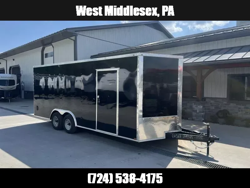 2025 Quality 8.5x20' Enclosed Car Hauler Trailer 9990# GVW * BLACK EXTERIOR * 7' HEIGHT * 60" TRIPLE TUBE TONGUE * HD RAMP DOOR * PLYWOOD WALLS & FLOORS * TUBE WALL AND CEILING STUDS * LED LIGHTS * 16" O.C. WALL AND FLOORS * RV DOOR * V-NOSE 1770743334