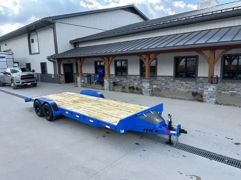 2026 Rice 7x16' Car Hauler Trailer 7000# GVW * AG BLUE * LED'S * POWDERCOATED * 5" TONGUE AND FRAME * TREADPLATE BEAVERTAIL * SET BACK JACK * ADJUSTABLE COUPLER