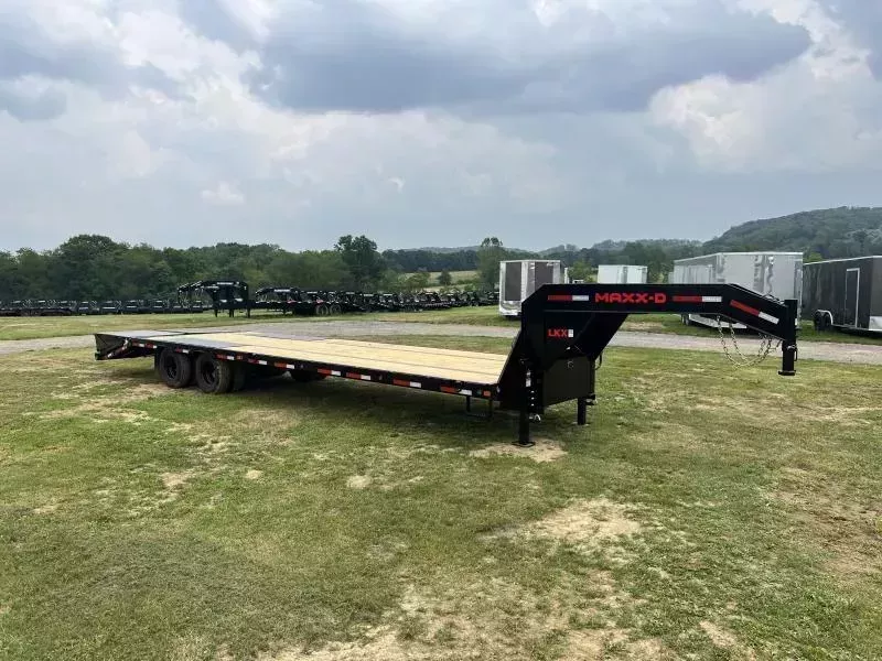 2026 MAXXD 102x25' LKX Gooseneck Flatbed Trailer 25990# GVW * FRONT & SIDE TOOLBOXES * 12000# DEXTER AXLES * EOH BRAKES * PIERCED I-BEAM FRAME * WINCH PLATE IN NECK * I-BEAM CROSSMEMBERS * 6" SIDE RAIL * FULL WIDTH RAMPS * TORQUE TUBE