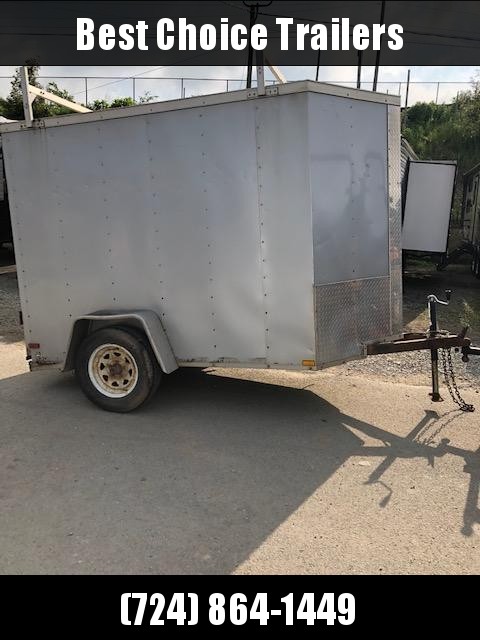 USED 2014 Lark 5x8' Enclosed Cargo Trailer 2990# GVW * SILVER * PLYWOOD WALLS AND FLOOR * BARN DOORS * V-NOSE * LADDER RACKS USED 2014 Lark 5x8' Enclosed Cargo Trailer 2990# GVW * SILVER * PLYWOOD WALLS AND FLOOR * BARN DOORS * V-NOSE * LADDER RACKS