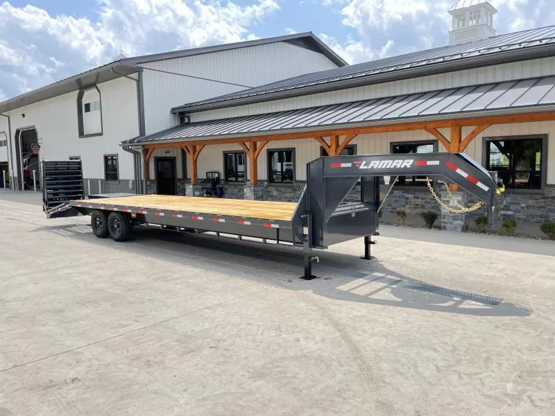 2026 Lamar Trailers 102x25' HD Gooseneck Deckover Trailer 14000# GVW * 12" I-BEAM * FULL WIDTH RAMPS * FRONT TOOLBOX * DUAL JACKS * CHARCOAL