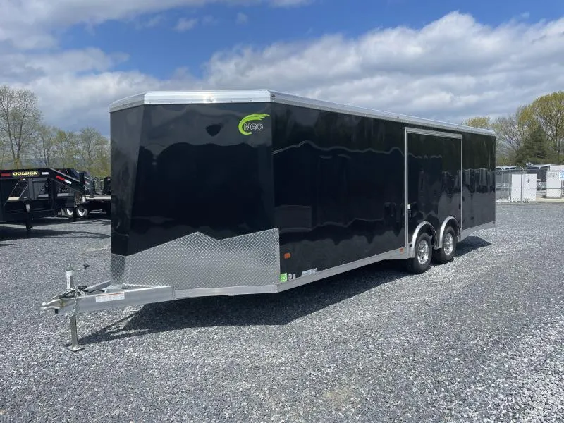 2026 NEO 8.5x22' NCBS Aluminum Enclosed Car Trailer 9990# GVW * BLACK EXTERIOR * FULL ESCAPE DOOR * SPREAD AXLE * INTEGRATED FRAME * REAR SPOILER * ALUMINUM WHEELS * SCREWLESS * 1PC ROOF * RV DOOR * NXP LATCHES