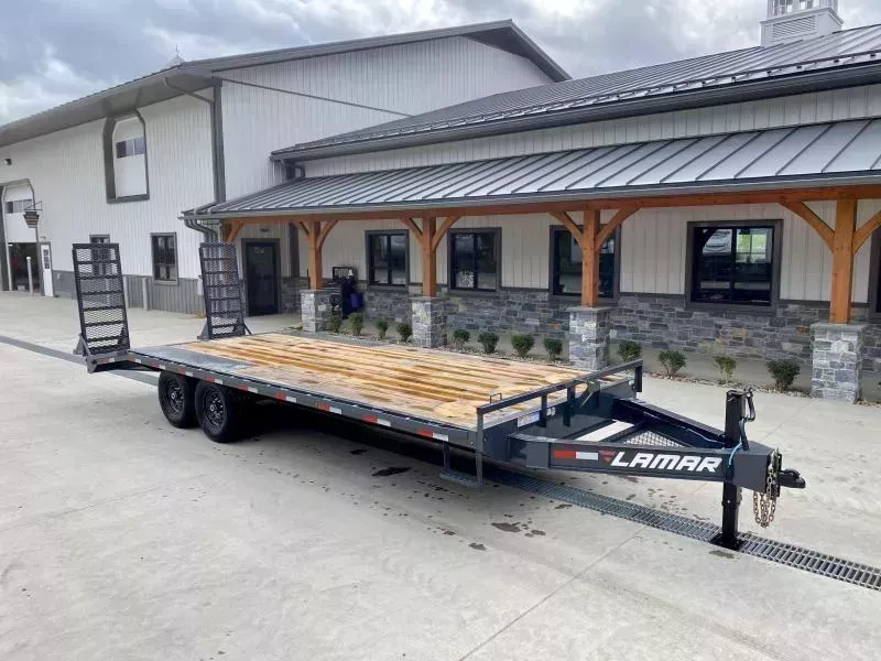 2025 Lamar 102x22' Beavertail Deckover Trailer 14000# GVW * STAND UP RAMPS + SPRING ASSIST  * CHARCOAL * TOOL TRAY * HD COUPLER * I-BEAM FRAME * 16" O.C. C/M * RUBRAIL/STAKE POCKETS/PIPE SPOOLS * CHANNEL SIDE RAIL * 4X8" TUBE BUMPER