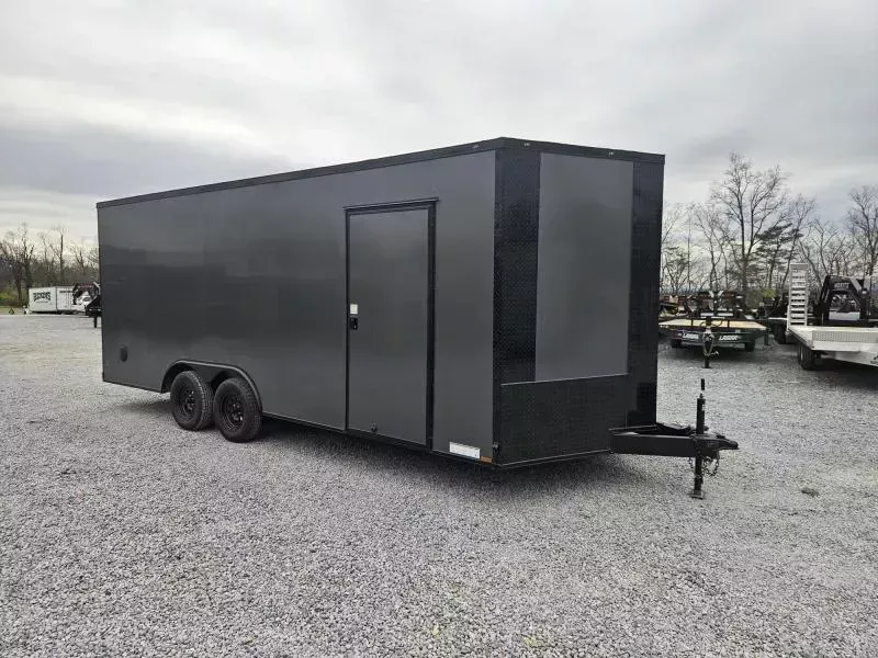 2026 Xtreme Cargo 8.5x20 Enclosed Car Hauler Trailer 7000# GVW * 7' HEIGHT UTV PKG * CHARCOAL BLACKOUT PACKAGE * REAR SPOILER W/ LOADING LIGHT * .080 POLYCOR SEMI-SCREWLESS * RV DOOR * PLYWOOD WALLS AND FLOOR * TUBE STUDS * D-RINGS * 6" TUBE FRAME