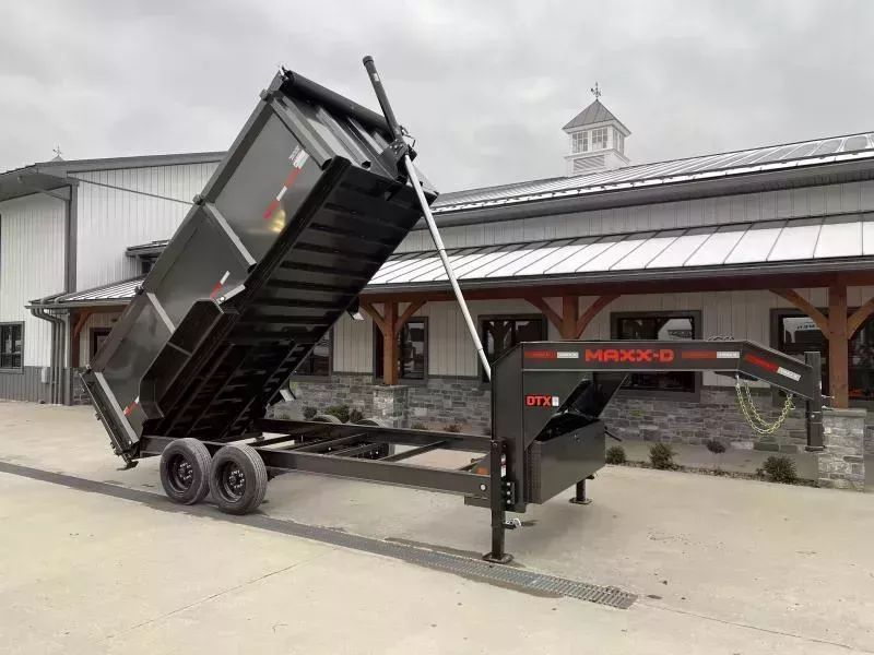 2026 MAXXD 7x16' DTX Gooseneck High Side Dump Trailer 18000# GVW * DEXTER 8000# AXLES * 7GA FLOOR/10GA WALLS * 3' HIGH SIDES * OVERSIZE 12-TON TELESCOPIC HOIST * 8"/15# I-BEAM FRAME * 12" O.C. CROSSMEMBERS * WIRELESS REMOTE * COMBO GATE * TARP
