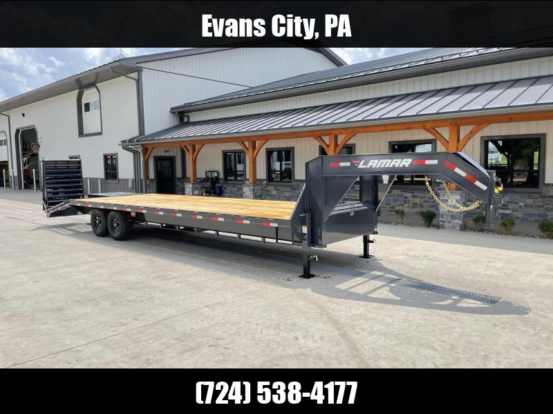 2025 Lamar Trailers 102x25' HD Gooseneck Deckover Trailer 16000# GVW * 8000# AXLES * 3 3/8" BRAKES * 17.5 16-PLY TIRES * 12" I-BEAM * FULL WIDTH RAMPS * FRONT TOOLBOX * DUAL JACKS * CHARCOAL 1750184065