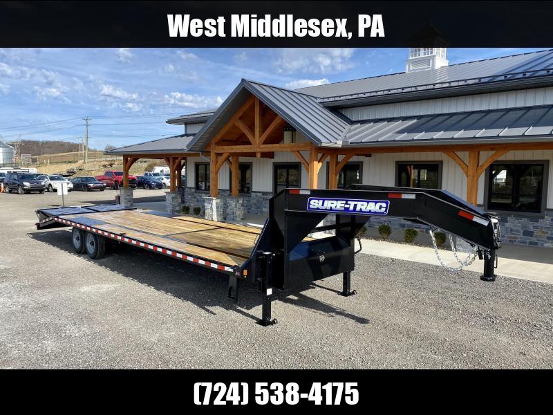 2025 Sure-Trac 102x25' Gooseneck Beavertail Deckover Trailer 17600# GVW * 8000# AXLES * 17.5" 16-PLY TIRES * 3 3/8" BRAKES * DUAL JACKS * FULL TOOLBOX * FULL WIDTH RAMPS * 12" I-BEAM * PIERCED FRAME * (10) 1" D-RINGS * CROSS TRAC 1750184077
