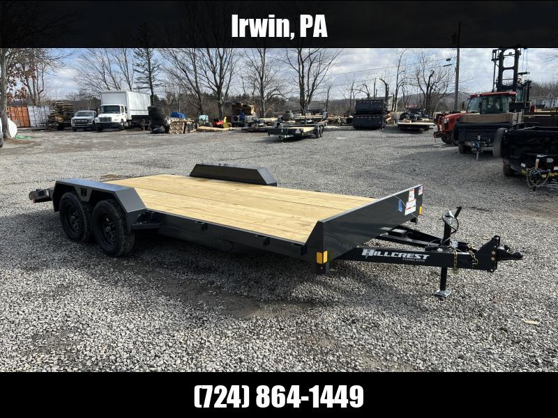 2025 Hillcrest Trailers 7x18' Car Hauler Trailer 7000 GVW * 5" CHANNEL TONGUE & FRAME * CHARCOAL POWER COAT * ADJUSTABLE COUPLER * SET BACK JACK * TRIPLE TUBE TONGUE * REAR SLIDE OUT RAMPS * 4 D-RINGS * 3" CHANNEL CROSSMEMBERS * REMOVABLE FENDERS 1750183931