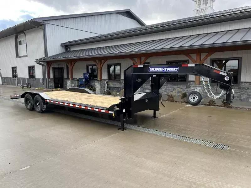 2026 Sure-Trac 102x24' Gooseneck Car Hauler Equipment Trailer 14000# GVW * 8' SLIDE OUT PUNCH PLATE RAMPS * 102" DECK * DRIVE OVER FENDERS * BUGGY HAULER * DUAL JACKS * FRONT TOOLBOX * RUBRAIL/STAKE POCKETS/D-RINGS