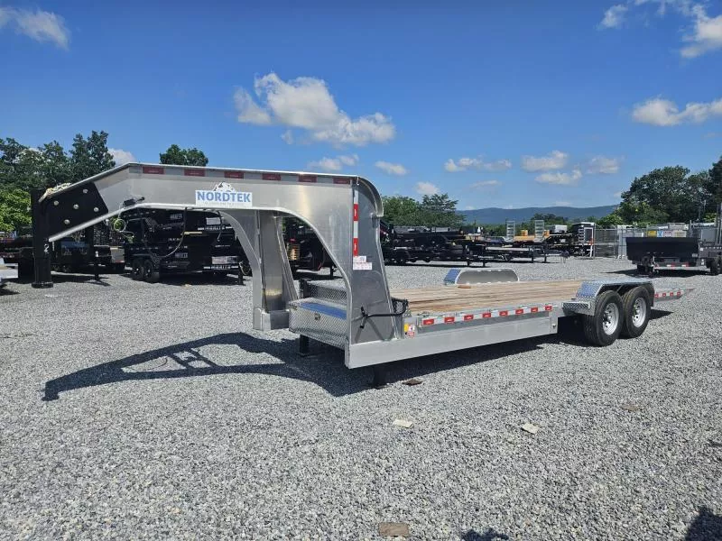 2025 Nordtek 7x24' Gooseneck Aluminum Power Tilt Equipment Trailer 16000# GVW * 8000# AXLES * ENGINEERED NECK * POWER TILT * ALUMINUM TOOLBOX * 8" CHANNEL FRAME * ALUMINUM WHEELS * DUAL 12K JACKS * 4" CHANNEL CROSSMEMBERS * WINCH PLATE