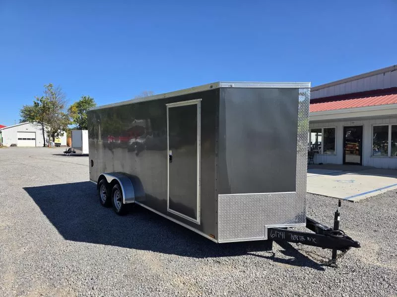 2025 Quality Cargo 7x18' Tandem Axle Enclosed Cargo Trailer 7000# GVW * CHARCOAL EXTERIOR * RAMP DOOR * PLYWOOD WALLS & FLOORS * TUBE WALL AND CEILING STUDS * LED LIGHTS * 16" O.C. WALL AND FLOORS * RV DOOR * V-NOSE