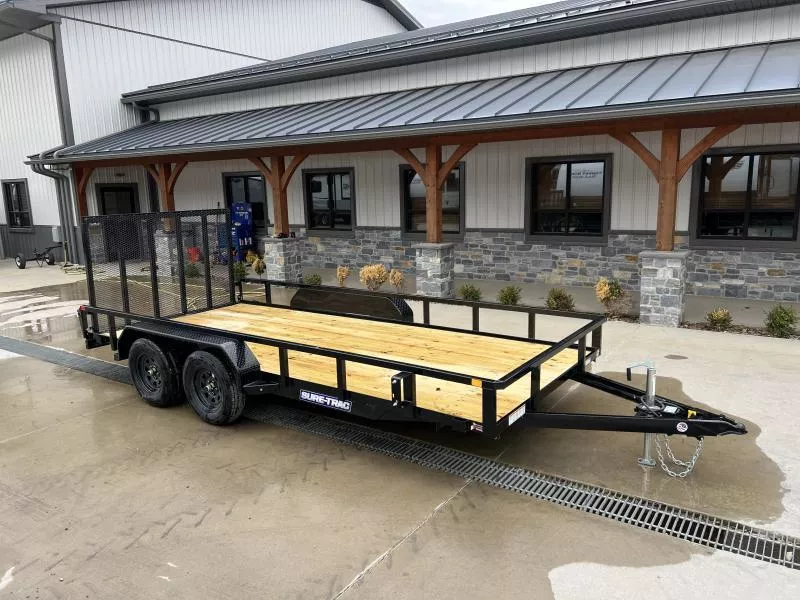 2025 Sure-Trac 7x16' Tube Top Utility Landscape Trailer 7000# GVW * 2" TUBE TOP RAIL * 2X2" TUBE GATE C/M + SPRING ASSIST + FOLD FLAT * TOOLESS GATE REMOVAL * SPARE MOUNT * PROTECTED WIRING * SET BACK JACK * STAKE POCKETS * BULLET LED