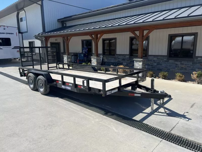 2023 Sure-Trac 7x18 Tube Top Utility Landscape Trailer 9900# GVW * PROFESSIONAL LANDSCAPE SERIES * HD REINFORCED GATE+SPRING ASSIST * 5" TONGUE & FRAME * 7K JACK * 2X3" TUBE TOP RAIL * SPARE MOUNT * PROTECTED WIRING * TRIPLE TONGUE * STAKE POCKETS