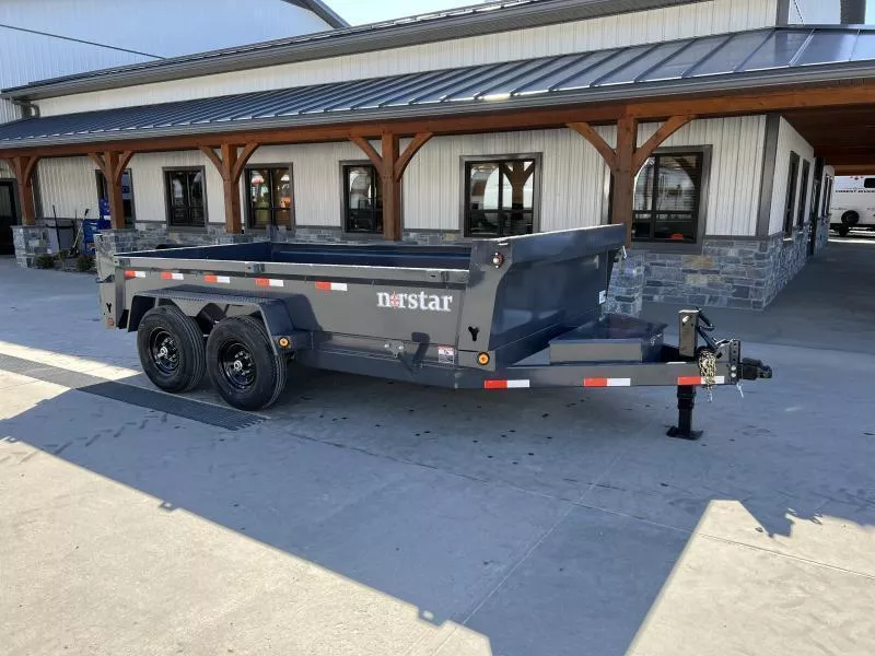 2026 Ironbull 7x16' Dump Trailer 14000# GVW * TARP KIT * 5X20 SCISSOR HOIST * 10GA FLOOR * FRONT/REAR BULKHEAD * UNDERMOUNT RAMPS * 110V CHARGER * 12K JACK * ADJUSTABLE COUPLER * CHARCOAL GREY