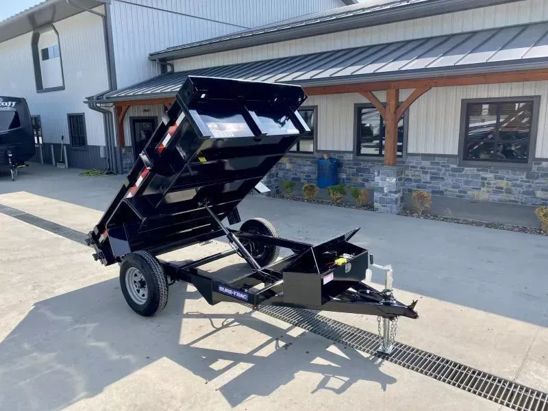 2026 Sure-Trac 5x8' Single Axle Dump Trailer 5000# GVW * BARN DOORS * INTEGRATED KEYWAY * SPARE TIRE MOUNT * TARP PREP * D-RINGS * DIAMOND PLATE FENDERS * POWER UP/POWER DOWN * TRIPLE TUBE TONGUE * BULLET LED'S * RADIALS * POWDERCOATED