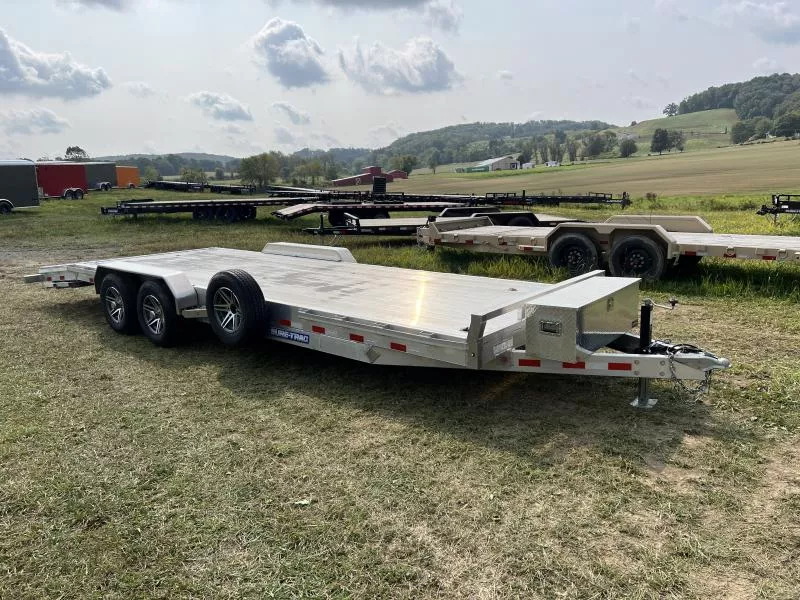 USED Sure-Trac 7X24 9900 GVW ALUMINUM CAR HAULER * ALUMINUM  FLOOR * SLIDE IN RAMPS * TOOLBOX * D-RINGS * STACK POCKETS & RUB RAILS * 