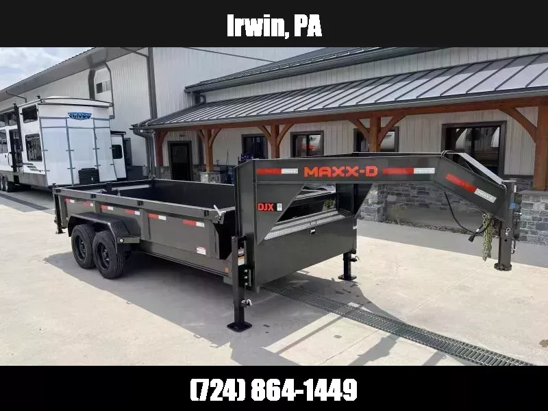 2025 MAXXD 7x14' DJX Gooseneck Dump Trailer 16000# GVW * 8000# AXLES * DUAL HYDRAULIC JACKS * OVERSIZE 6X20 SCISSOR * 8"/15# I-BEAM FRAME * 2PC 10GA WALL & FLOOR * 12" O.C. C/M * WIRELESS REMOTE * COMBO GATE * METALLIC GREY * TARP * JACKSTANDS * SOLAR 1765040891