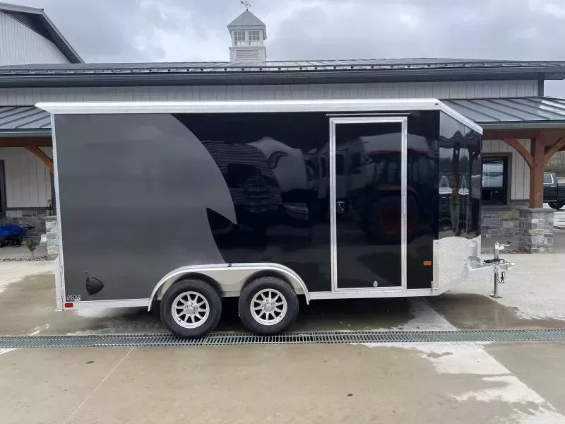 2026 Neo 7.5x14' NAMR Aluminum Enclosed Motorcycle Trailer * NUDO FLOOR & RAMP * VINYL WALLS & CEILING * 12V POWER PKG * ALUMINUM WHEELS * +12" HEIGHT - UTV PACKAGE * BLACK+MATTE BLACK * TORSION SUSPENSION * 7.5' WIDTH * CLOSET CABINET * DRT SPOILER