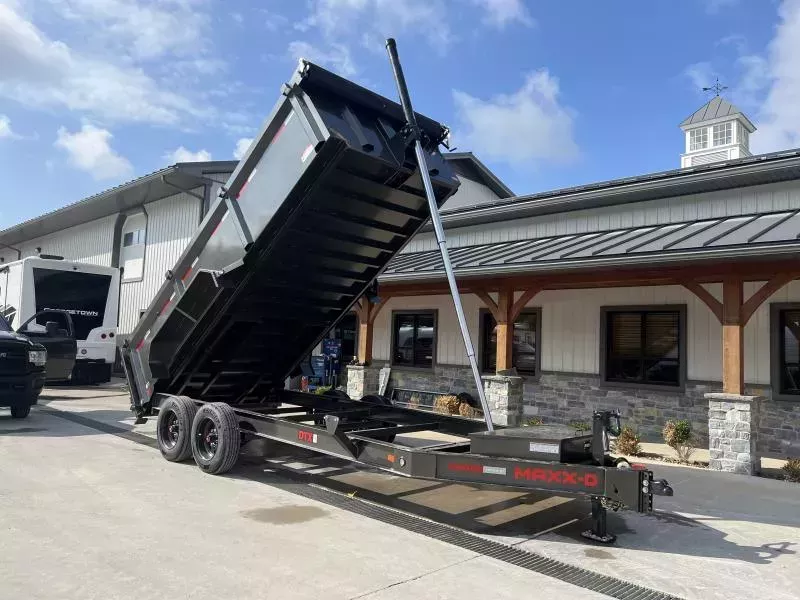 2026 MAXXD 7x16' DTX Dump Trailer 16000# GVW * 8000# AXLES * 3' HIGH SIDES * 144" 11-TON TELESCOPIC HOIST * 8"/15# I-BEAM FRAME * 10GA WALLS & 7GA FLOOR * 12" O.C. CROSSMEMBERS * WIRELESS REMOTE * HD TOP RAIL * TARP * JACKSTANDS