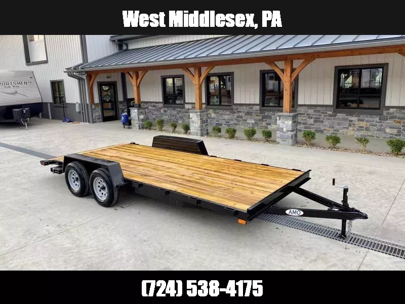 2025 AMO 7x18' Wood Deck Car Trailer 7000# GVW * LED TAIL LIGHTS * STACKED CHANNEL TONGUE/FRAME * BEAVERTAIL * REMOVABLE FENDERS * 2-AXLE BRAKES