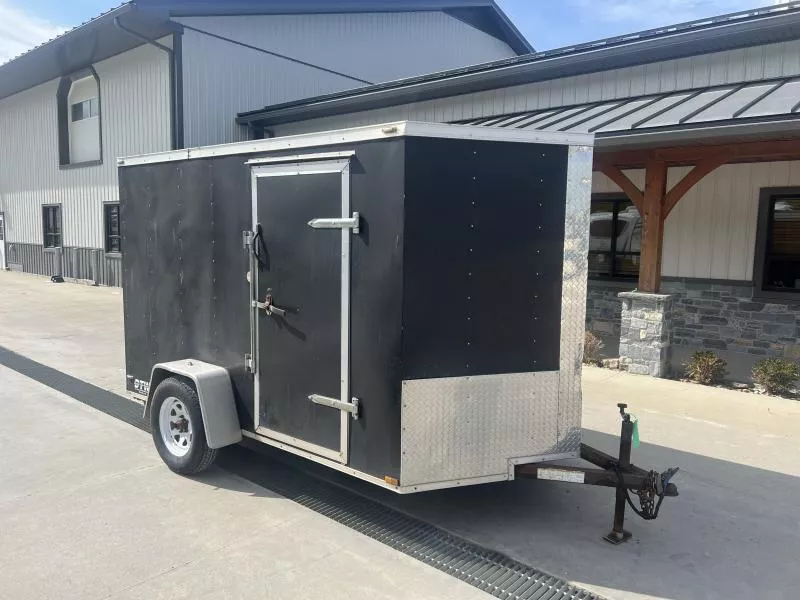 USED Lark 5X10 2990 GVW BLACK ENCLOSED SINGLE AXLE CARGO TRAILER * RAMP DOOR * BAR-LOCK MAN DOOR * 