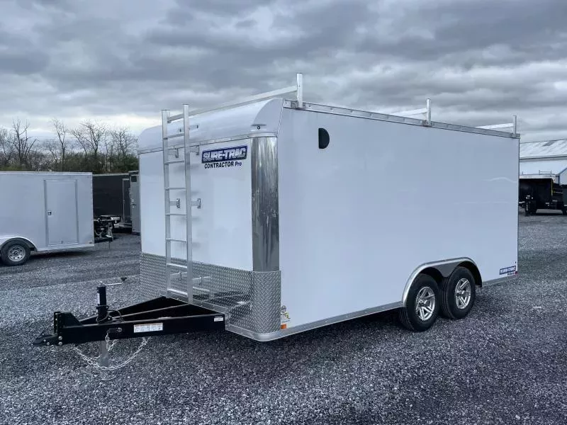 2026 Sure Trac 8.5x16' Enclosed Contractor Pro 9900# GVW * COMMERCIAL TRAILER * WHITE EXTERIOR * LADDER RACKS * FRONT LADDER * WALK ON ROOF * 5200# AXLES * HD RAMP DOOR * INTEGRATED KNIFE EDGE * TORSION * SCREWLESS * EXT TONGUE * ADJUSTABLE COUPLER