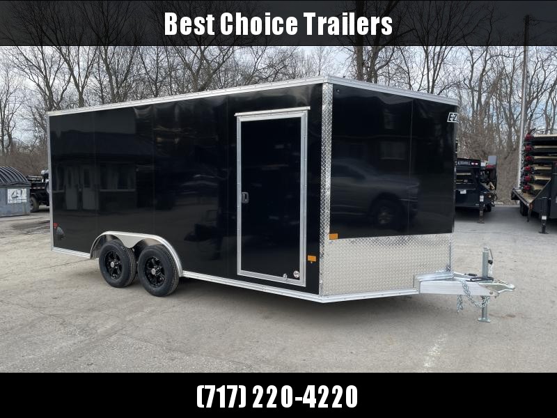 2022 E-Z Hauler 8.5x16' Aluminum Enclosed Car Hauler 7000# GVW * BLACK IN COLOR * ALUMINUM WHEELS * 7' HEIGHT * 16" O/C * SCREWLESS * ONE PC ROOF * STONEGUARD * VINYL WALLS * 3/4" FLOORS 2022 E-Z Hauler 8.5x16' Aluminum Enclosed Car Hauler 7000# GVW * BLACK IN COLOR * ALUMINUM WHEELS * 7' HEIGHT * 16" O/C * SCREWLESS * ONE PC ROOF * STONEGUARD * VINYL WALLS * 3/4" FLOORS