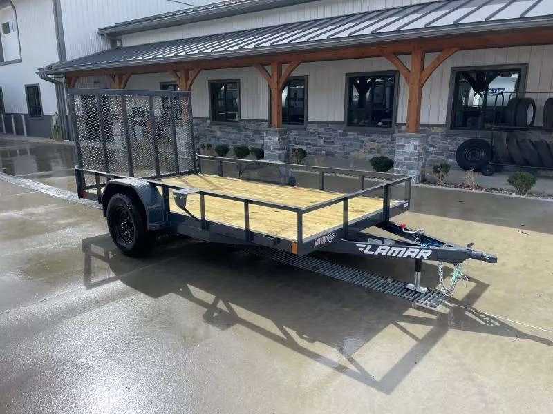 2026 Lamar 77x12' Utility Landscape Trailer 5200# GVW * 5200# AXLE * ELECTRIC BRAKES * CHANNEL FRAME * SPARE TIRE MOUNT * CAST COUPLER * SWIVEL JACK * COLD WEATHER HARNESS * STAKE POCKETS * LAY FLAT/TUBE GATE W/SPRING ASSIST * LED LIGHTS