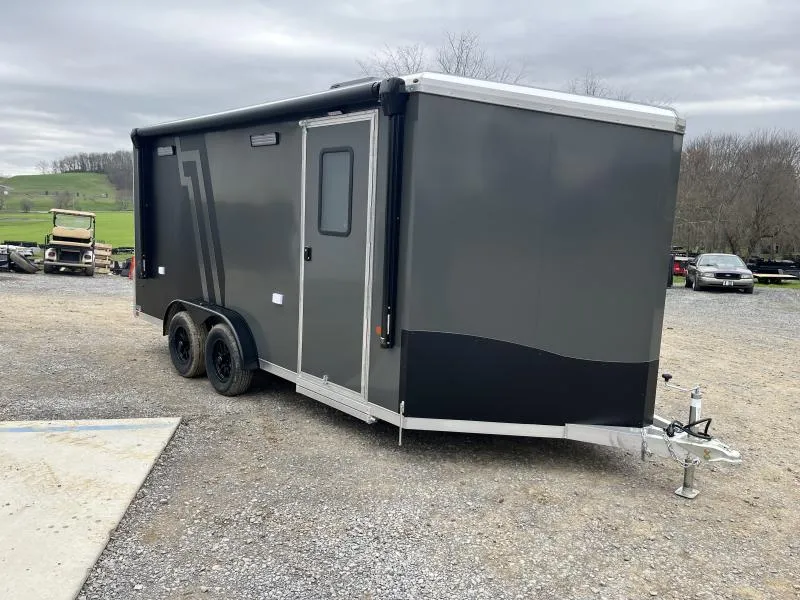 2026 Neo 7.5x16' NAMR Aluminum Enclosed Powersports Trailer * 7.5' WIDTH * TORSION * FINISHED WALLS/CEILING * INSULATION * ALUMINUM WHEELS * +12"/UTV HEIGHT * BLACK+SILVER* SPORT TIE DOWN SYSTEM * NUDO FLOOR * CABINETS * AWNING * 30"x30" WINDOW * A/C UNIT