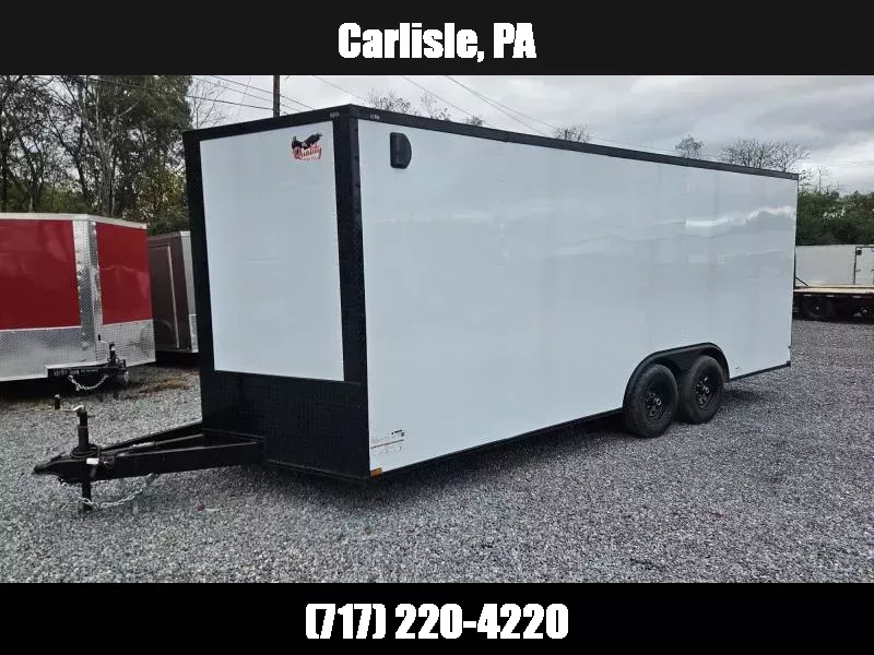 2025 Quality 8.5x20' Enclosed Car Hauler Trailer 9990# GVW * WHITE BLACKOUT PKG * 7' HEIGHT * 60" TRIPLE TUBE TONGUE * SILVER EXTERIOR * 5200# AXLES * PLYWOOD WALLS & FLOORS * TUBE WALL & CEILING STUDS * LED'S * 16" O.C. WALL/FLOORS * RV DOOR * V-NOSE 1760470462