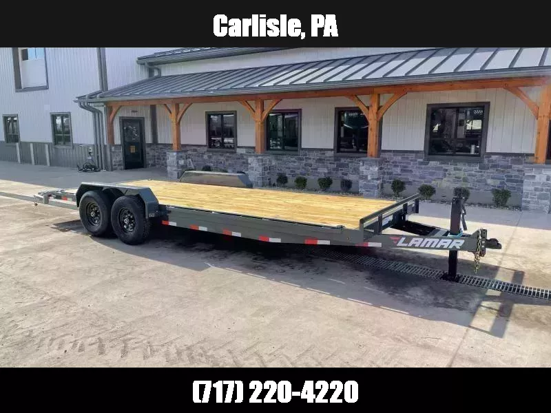 2026 Lamar 7x22' Car Hauler Trailer 14000# GVW * CHARCOAL POWDERCOATING * 12K DROP LEG JACK * 16" O.C. CHANNEL C/M * ADJUSTABLE CAST COUPLER * RUBRAIL/STAKE POCKETS/PIPE SPOOLS/D-RINGS * REAR JACKSTANDS 1760495330
