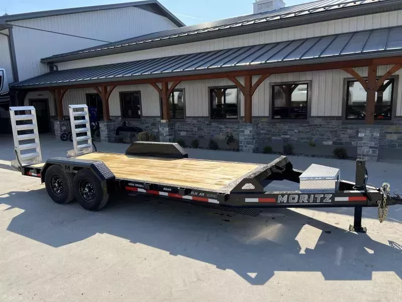 2026 Moritz 7x18' Equipment Trailer 14000# GVW * DEXTER AXLES * TORSION SUSPENSION * WET COAT PAINT * 8" I-BEAM FRAME * ALUMINUM RAMPS & TOOLBOX * 4-BOLT COUPLER * DROP AXLES