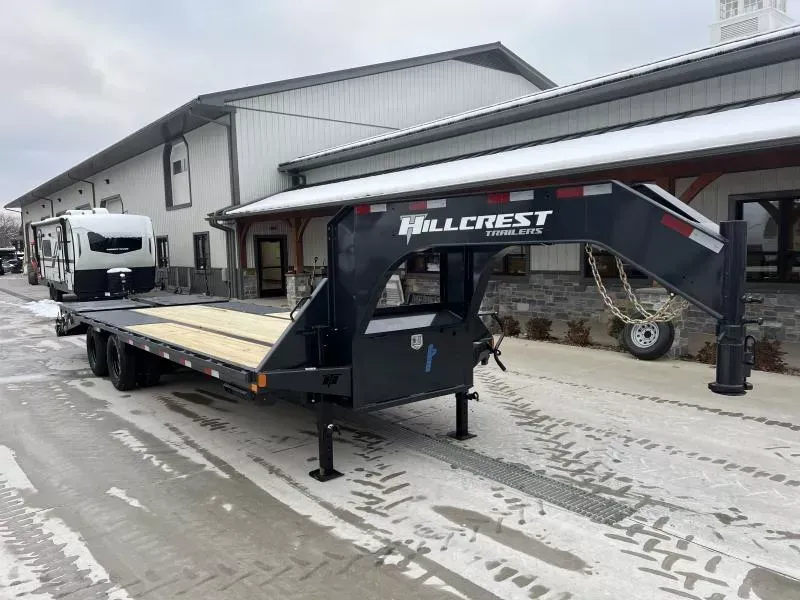 2026 Hillcrest 102x25' Gooseneck Beavertail Deckover Trailer 22990# * HDSS SUSPENSION * ENGINEERED NECK * PIERCED I-BEAM FRAME * FULL WIDTH RAMPS * CHARCOAL * 12" / 19# I-BEAM * FRONT TOOLBOX / DUAL JACKS * TORQUE TUBE