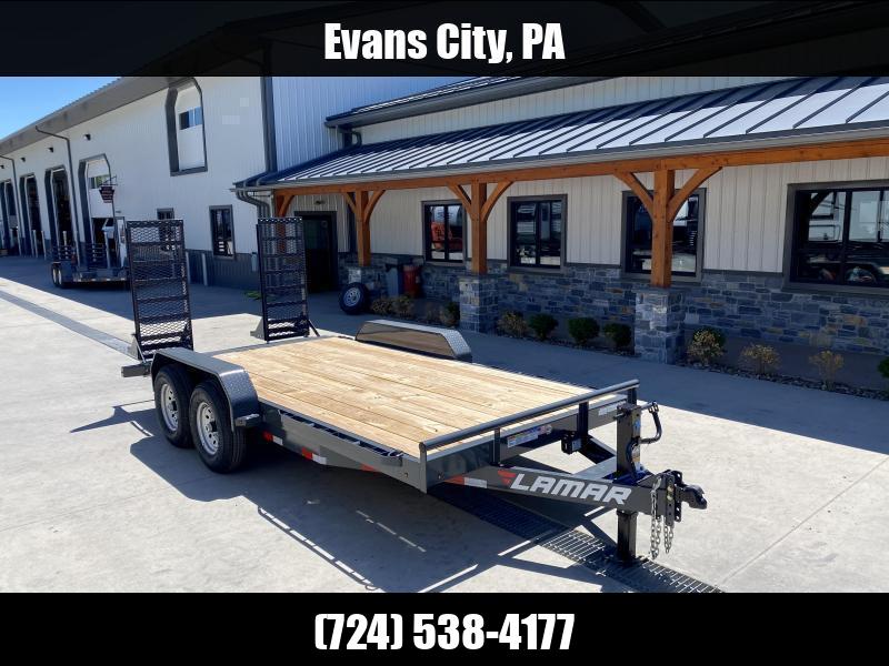 2025 Lamar 7x16' Equipment Trailer 14000# GVW * DELUXE OVERWIDTH RAMPS W/ HEAVY MESH * CHARCOAL POWDERCOAT * RUBRAIL/STAKE POCKETS/PIPE SPOOLS/D-RINGS * REM FENDERS * 12K JACK * CAST COUPLER * SPRING ASSIST * COLD WEATHER HARNESS * DIAMOND PLATE DOVETAIL 1750183919