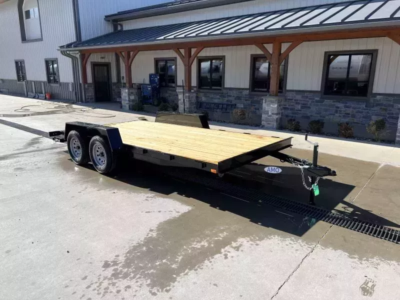 2026 AMO 7x16' Wood Deck Car Trailer 7000# GVW * LED TAIL LIGHTS * STACKED CHANNEL TONGUE/FRAME * BEAVERTAIL * REMOVABLE FENDERS * 2-AXLE BRAKES