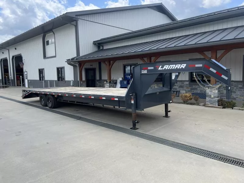 USED 2025 Lamar Trailers 102x30' HD Gooseneck Deckover Trailer 14000# GVW * 12" I-BEAM * FULL WIDTH RAMPS * FRONT TOOLBOX * DUAL JACKS * CHARCOAL