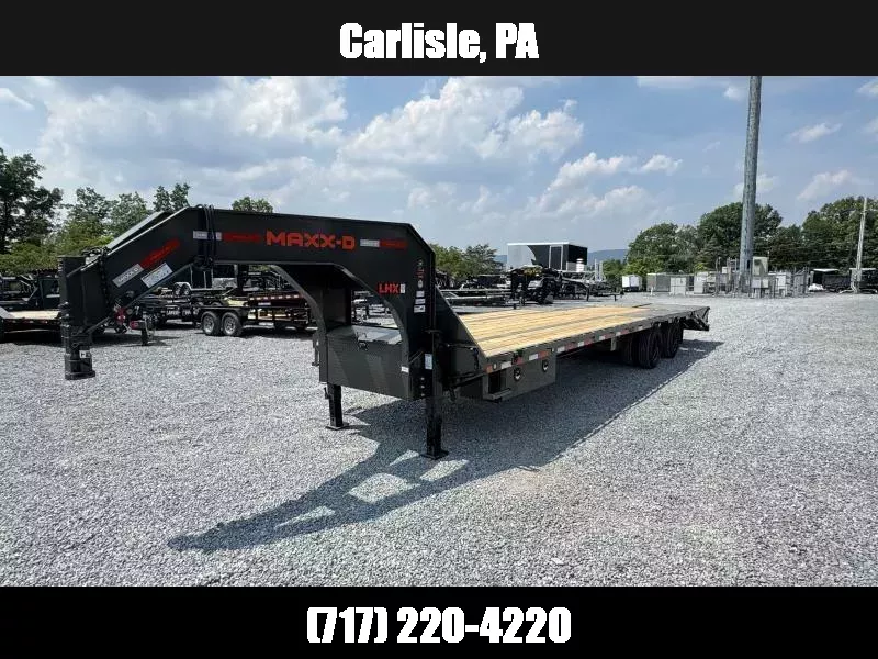 2026 MAXXD 102x40' LHX Gooseneck Beavertail Deckover Trailer 40000# GVW * 3" BALL COUPLER * ENGINEERED BEAM * HYDRAULIC JACKS * 16K AXLES * EOH BRAKES * JUNIOR I-BEAM C/M 12" O.C. * HDSS SUSPENSION * FULL WIDTH RAMPS * METALLIC GREY * 17.5'S 1750183944