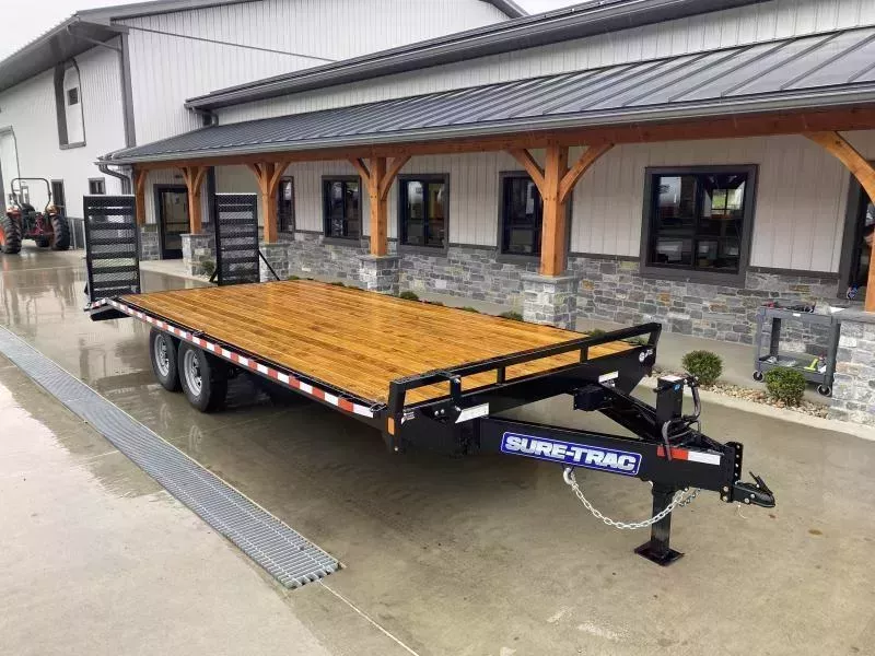2026 Sure-Trac 102x24' Beavertail Deckover Trailer 15000# GVW * HD 4" CHANNEL STAND UP RAMPS + SPRING ASSIST * 10" I-BEAM MAINFRAME * CHANNEL SIDE RAIL * RUBRAIL/STAKE POCKETS/D-RINGS * ADJUSTABLE COUPLER * 12K DROP LEG JACK * LED'S
